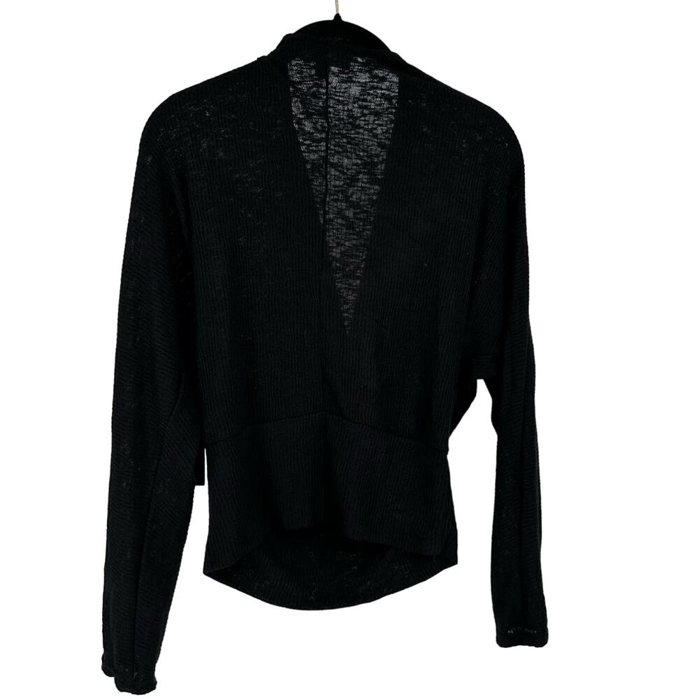 NEW Lulus Black Lightweight Rib Knit Faux Wrap Sweater Small